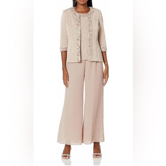 Le Bos Pants - NWT Le Bos 3-Piece Pant Set Size 20W Champagne Beige Sequin Trim Formal Wedding